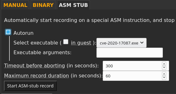 ASM Stub recording GUI