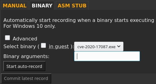Binary recording GUI