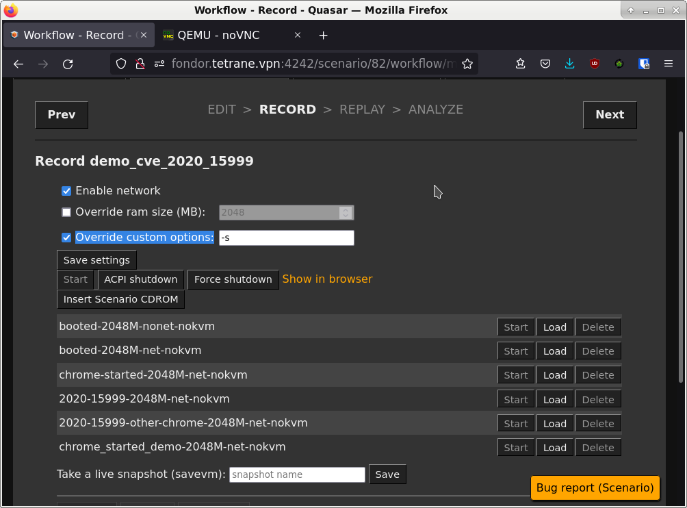 Record page configured for GDB recording